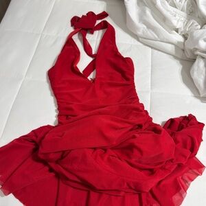 White Fox Electric Love Halter Midi Dress in Red